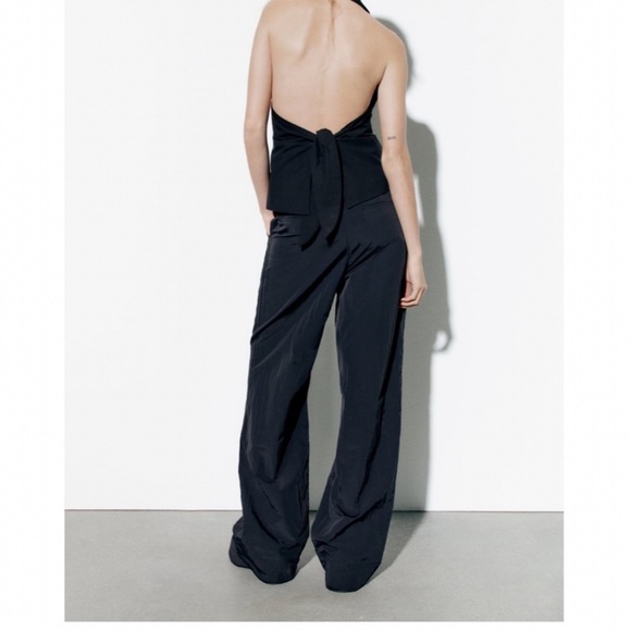 Zara Mid-Rise Nylon Pajama Pants Sz:S Black NWT - Picture 6 of 9